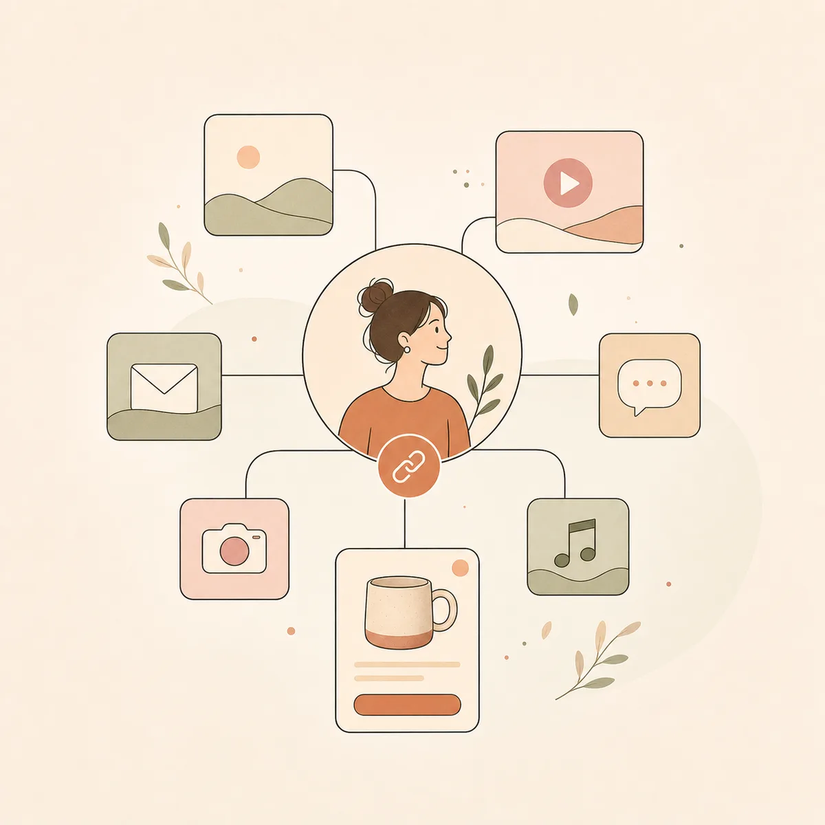 Flat illustration of one link branching into many link tiles